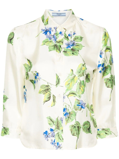 Shop Prada Floral-print Shirt In Nude & Neutrals