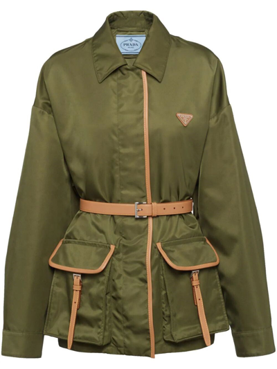 Shop Prada Re-nylon Belted Jacket In Green