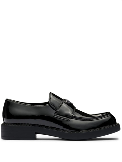 Shop Prada Patent Leather Loafers In Black