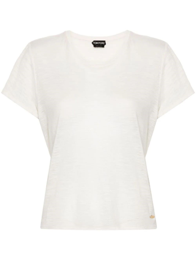 Shop Tom Ford Slub Jersey Crewneck T-shirt In White