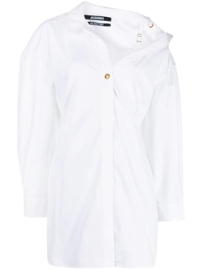 Shop Jacquemus Asymmetric Mini Shirt Dress In White