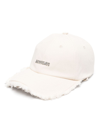 Shop Jacquemus Fringed Baseball Cap In White