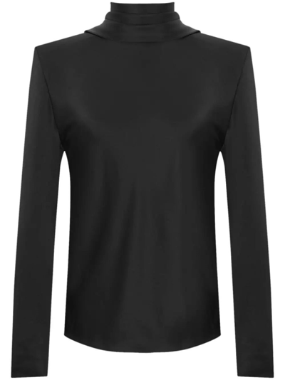 Shop Saint Laurent Satin Cowl-back Blouse In Black