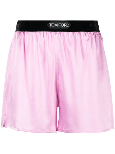 Shop Tom Ford Shorts With Elasticated Waist In Pink & Purple