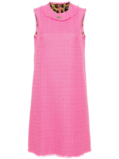 Shop Dolce & Gabbana Short Sleeveless Tweed Dress In Pink & Purple