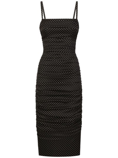 Shop Dolce & Gabbana Polka Dot Midi Dress In Black