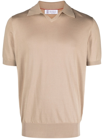Shop Brunello Cucinelli Polo Shirt With Contrasting Details In Brown