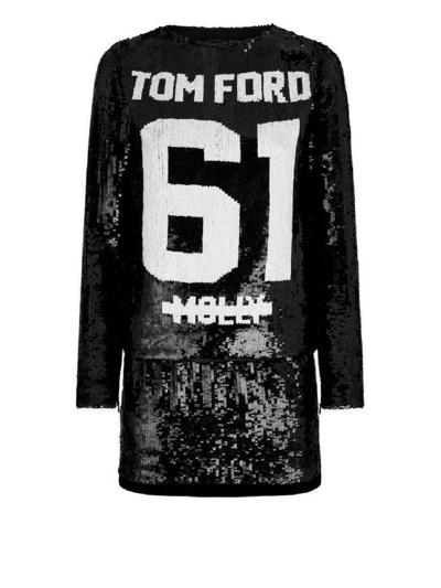 Shop Tom Ford Mini Dress In T-shirt With All Over Sequins In Black