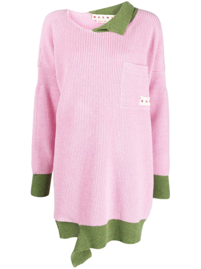 Shop Marni Oversized Sweater With Color-block Design In Pink & Purple