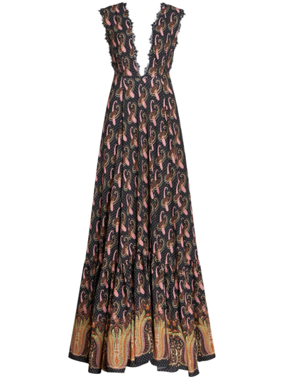 Shop Etro Long Sleeveless Dress With Paisley Print In Black