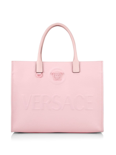 Shop Versace Women's Logo Canvas Tote In Pale Pink