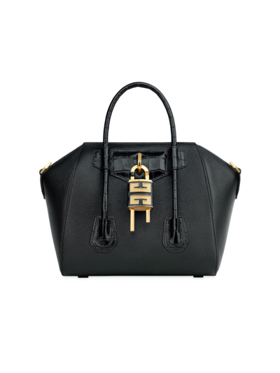 Shop Givenchy Women's Mini Antigona Lock Bag In Grained Leather In Black