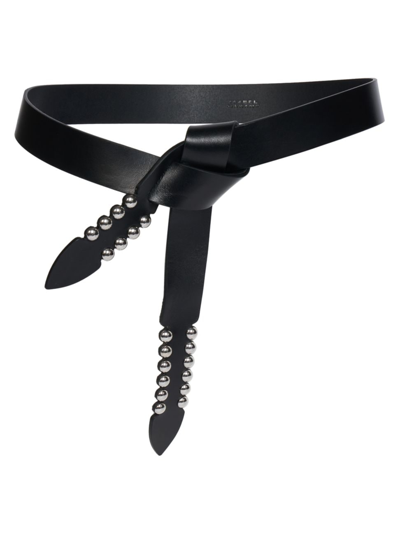 Shop Isabel Marant Women's Lecce Studded Leather Knotted Belt In Black Silver