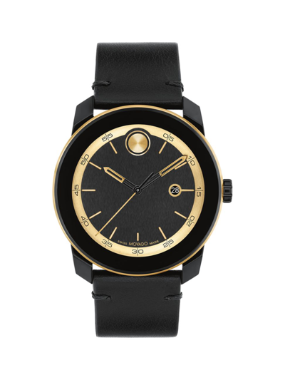 Shop Movado Men's Bold Tr90 Stainless Steel & Leather Strap Watch/42mm In Black Yellow Gold