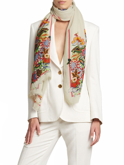 Shop Etro Women's Floral Cotton-blend Scarf In White Multi