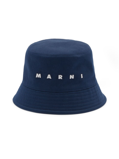 Shop Marni Men's Logo-embroidered Bucket Hat In Ink