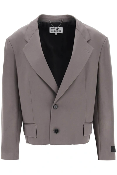 Shop Mm6 Maison Margiela Cropped Blazer With Cut Off Hem In Grey