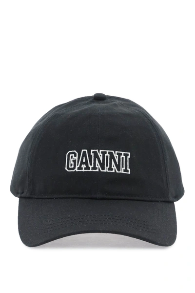 Shop Ganni Baseball Cap With Logo Embroidery In Black