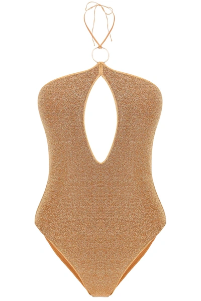 Shop Oseree Lurex One Piece Swimsuit In Gold