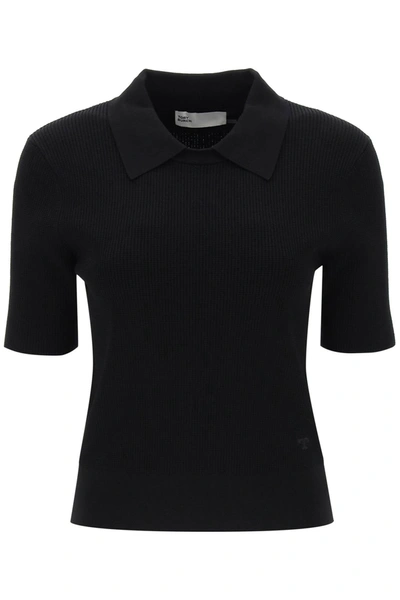 Shop Tory Burch Knitted Polo Shirt In Black