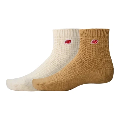 Shop New Balance Unisex Waffle Knit Ankle Socks 2 Pack In Beige