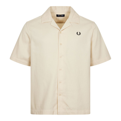 Shop Fred Perry Short Sleeve Revere Collar Shirt In Beige