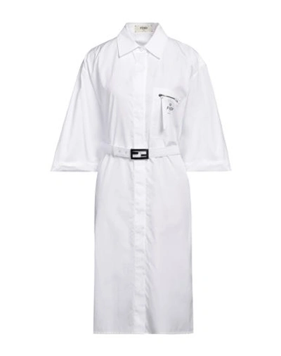 Shop Fendi Woman Midi Dress White Size 6 Cotton