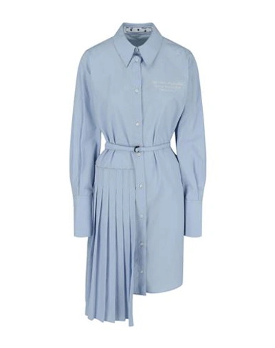 Shop Off-white Plisse Shirt Dress Woman Midi Dress Blue Size 8 Cotton