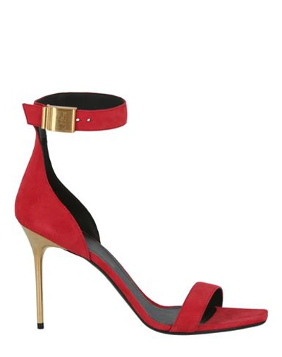 Shop Balmain Uma Suede Heeled Sandals Woman Sandals Red Size 8 Tanned Leather
