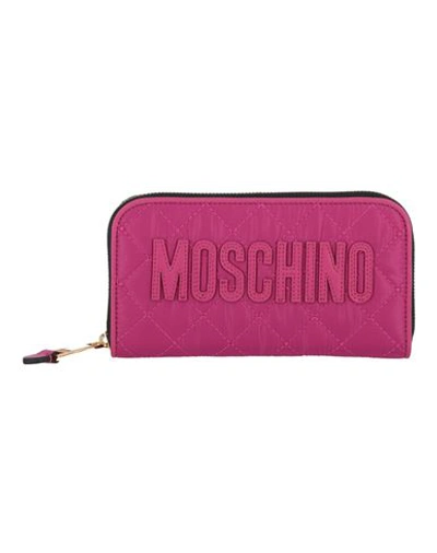 Shop Moschino Quilted Logo Zip Wallet Woman Wallet Pink Size Onesize Nylon