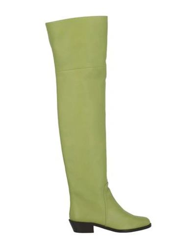Shop Ferragamo Bucaneve Leather Over-the-knee Boots Woman Boot Green Size 6.5 Calfskin