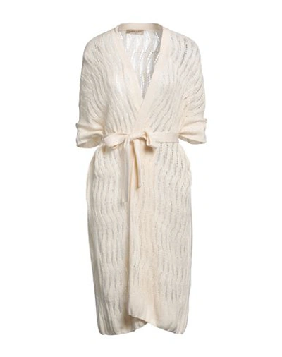 Shop Gentryportofino Woman Cardigan Cream Size 12 Linen, Silk In White