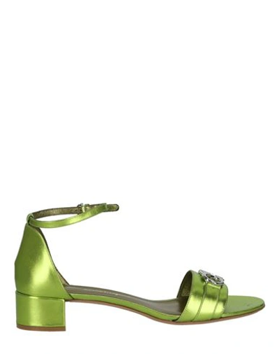 Shop Ferragamo Como Metallic Leather Heel Sandals Woman Sandals Green Size 9.5 Calfskin