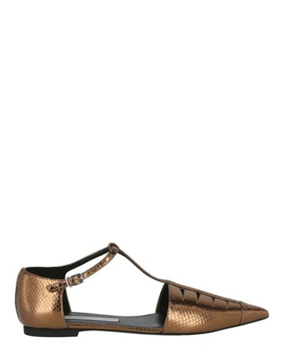 Shop Stella Mccartney Metallic Pointed Toe Flats Woman Ballet Flats Brown Size 7 Polyurethane, Polyester,