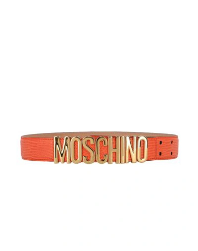 Shop Moschino Embossed Leather Belt Woman Belt Red Size 32 Tanned Leather
