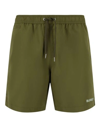 Shop Burberry Martin Swim Shorts Man Swim Trunks Green Size Xl Polyester