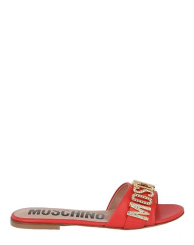 Shop Moschino Jewel Logo Flat Sandals Woman Sandals Orange Size 6 Calfskin