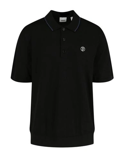 Shop Burberry 'tb' Cashmere Blend Polo Shirt Man Polo Shirt Black Size Xxl Wool, Silk, Cashmere