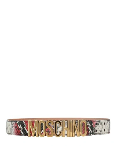 Shop Moschino Logo Lettering Python-print Belt Woman Belt Multicolored Size 38 Calfskin In Fantasy