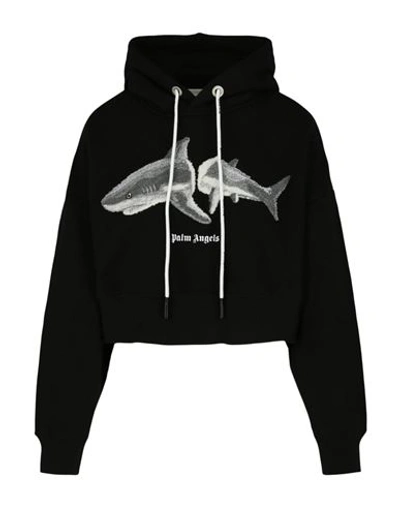Shop Palm Angels Shark Cropped Hoodie Woman Sweatshirt Black Size Xxl Cotton