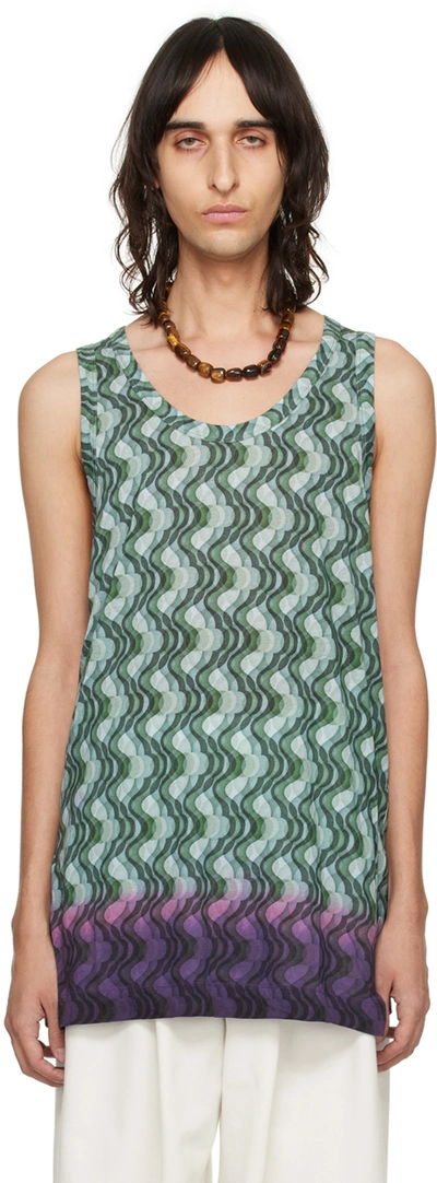 Dries Van Noten Cotton Tank Top With Abstract Pattern In 606 Khaki