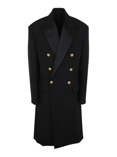 Shop Balmain 6 Btn Db Gdp Coat With Satin Collar In Black