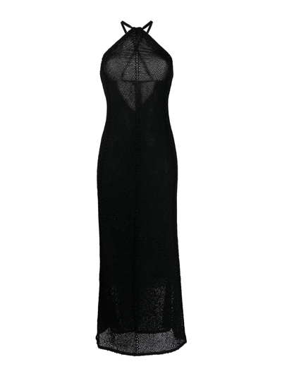 Shop Forte Forte Viscose And Raffia Long Dress In Black