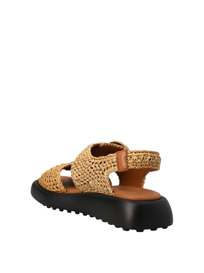Shop Tod's Raffia Sandals In Beis