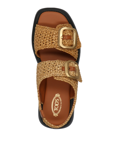 Shop Tod's Raffia Sandals In Beis
