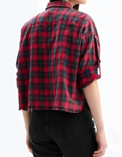Shop Chrldr Jojo - Rolled Up Sleeve Plaid Shirt In Black/grey/red Plaid