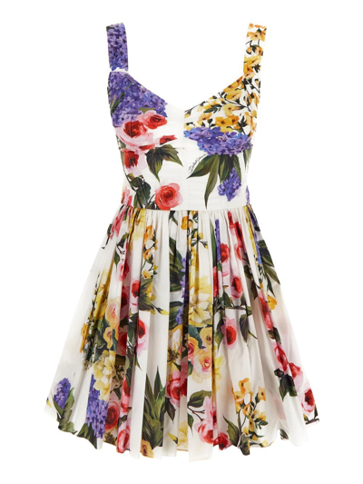 Dolce & Gabbana Floral Cotton Popline Mini Dress In Multicolor | ModeSens