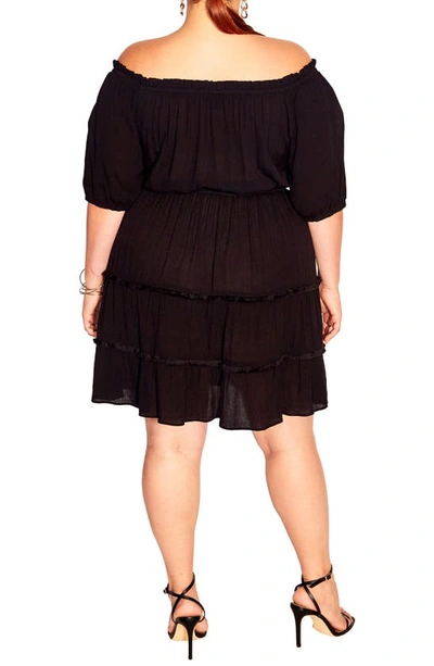City Chic Fiesta Fringe Off The Shoulder Dress In Black