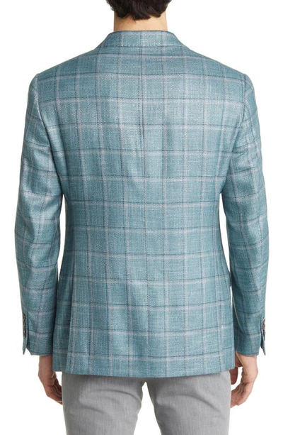 Shop Emporio Armani Textured Windowpane Plaid Sport Coat In Teal