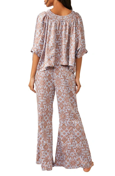 Shop Free People Misty Mornings Satin Pajamas In Blue Combo